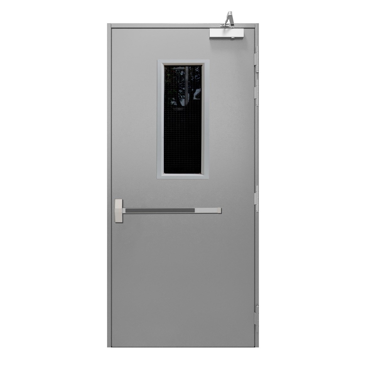Cửa Thép Chống Cháy 1 Cánh EI60 Ô Kính – Cửa Thoát Hiểm 1 Cánh Thanh Đẩy Pannic