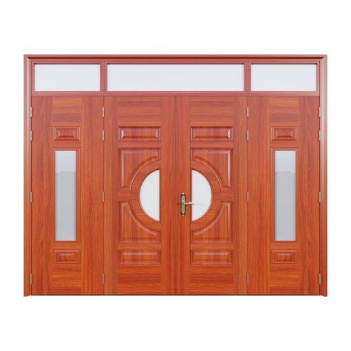Cửa Thép Vân Gỗ 4 Cánh Lệch Ô thoáng kính | Mã A42N.02H03