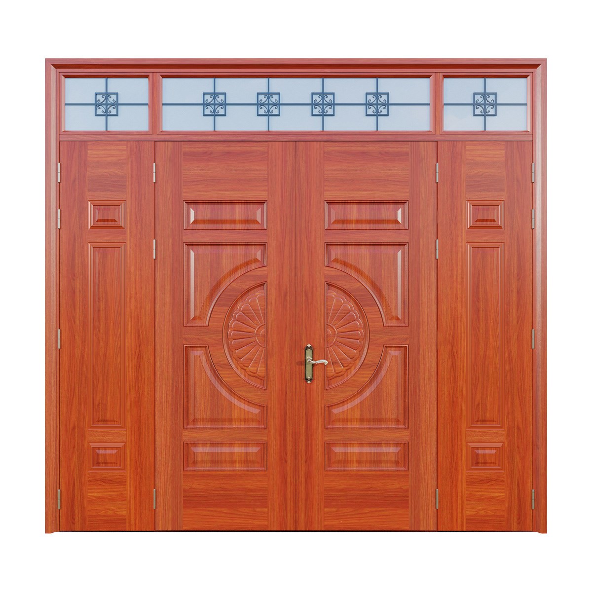Cửa Thép Vân Gỗ 4 Cánh Lệch Nan Trang Trí | Mã A42N.02H02