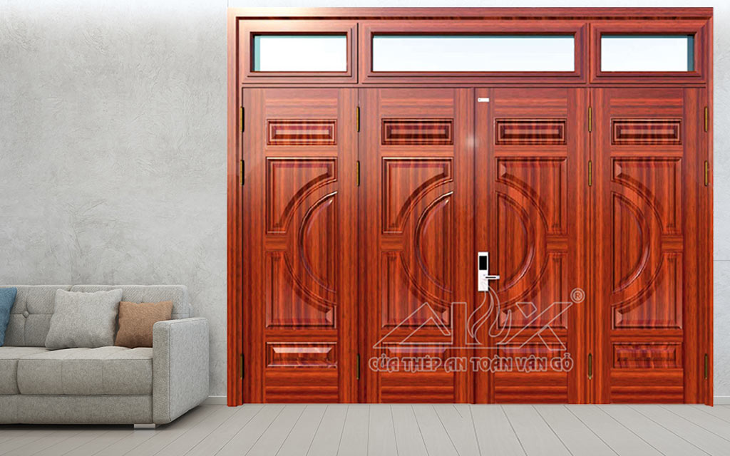 Hình Ảnh Cửa Thép Vân Gỗ 4 Cánh Cân A44.A2-A2.K
