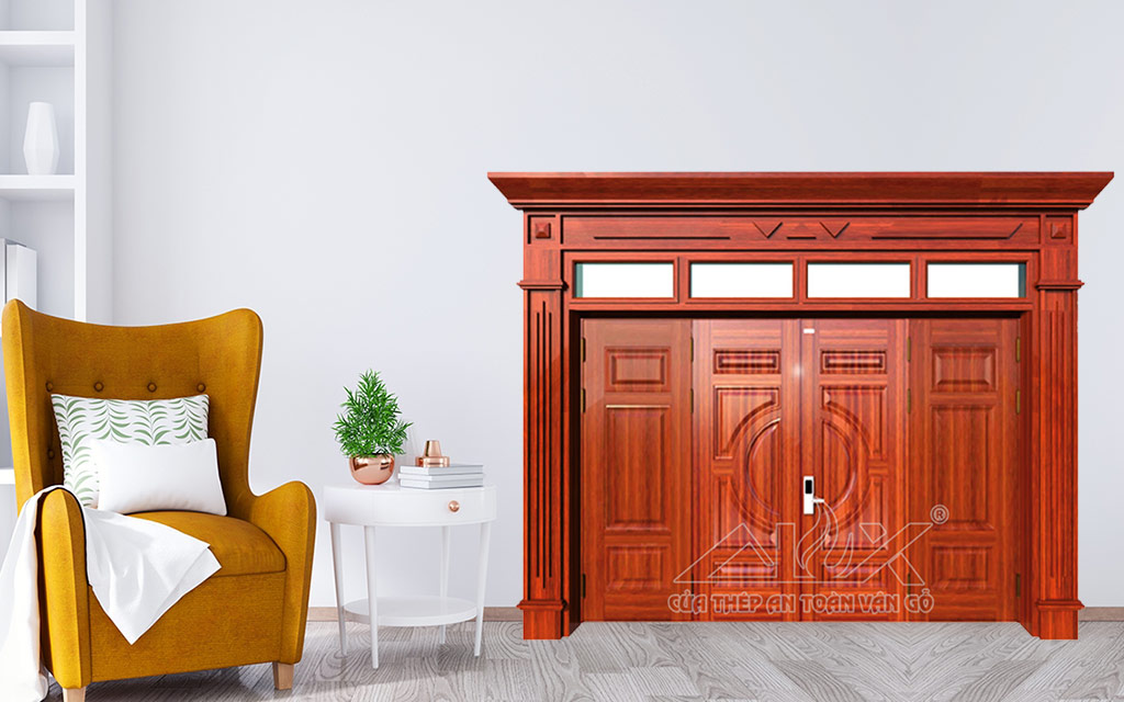 Hình Ảnh Cửa Thép Vân Gỗ 4 Cánh Cân A44.A2-A1.K-PĐ