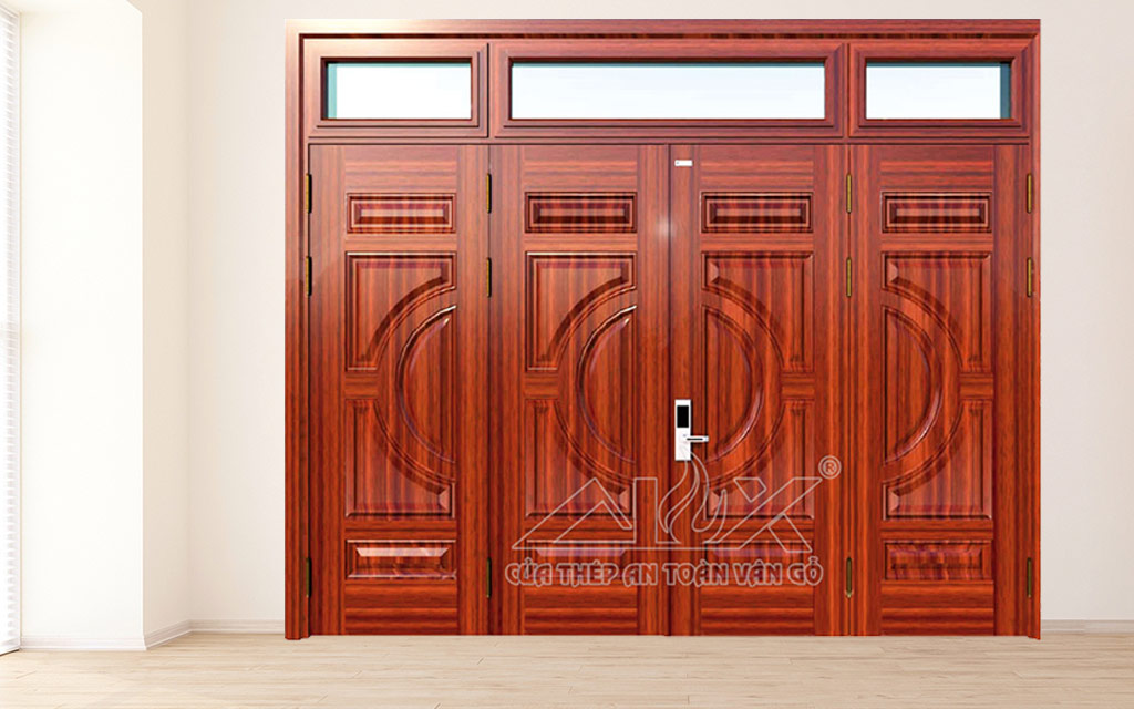 Hình Ảnh Cửa Thép Vân Gỗ 4 Cánh Cân A44.A2-A1.NC