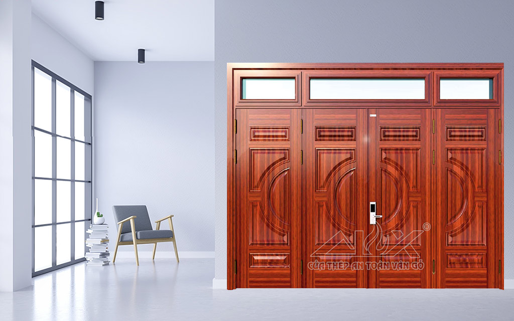 Hình Ảnh Cửa Thép Vân Gỗ 4 Cánh Cân A44.A2-A1.NC