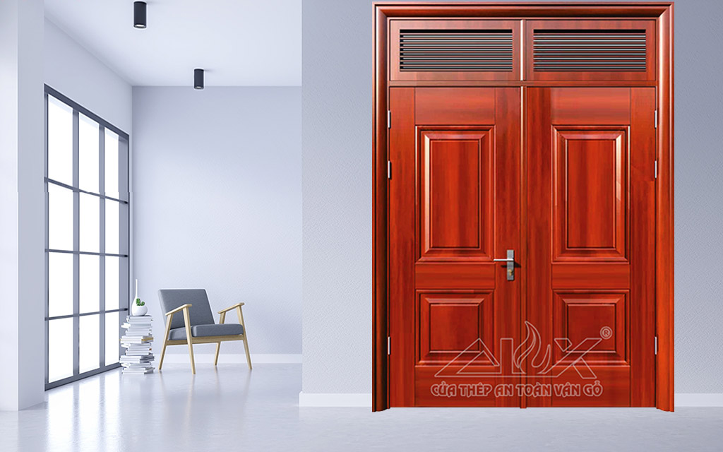 Cửa Thép Vân Gỗ 2 Cánh Cân A22.5NC