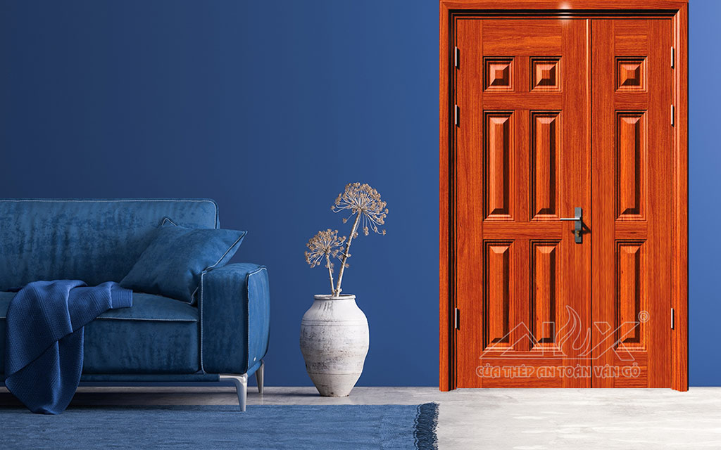 Hình Ảnh Cửa Thép Vân Gỗ 2 Cánh Lệch A21.5