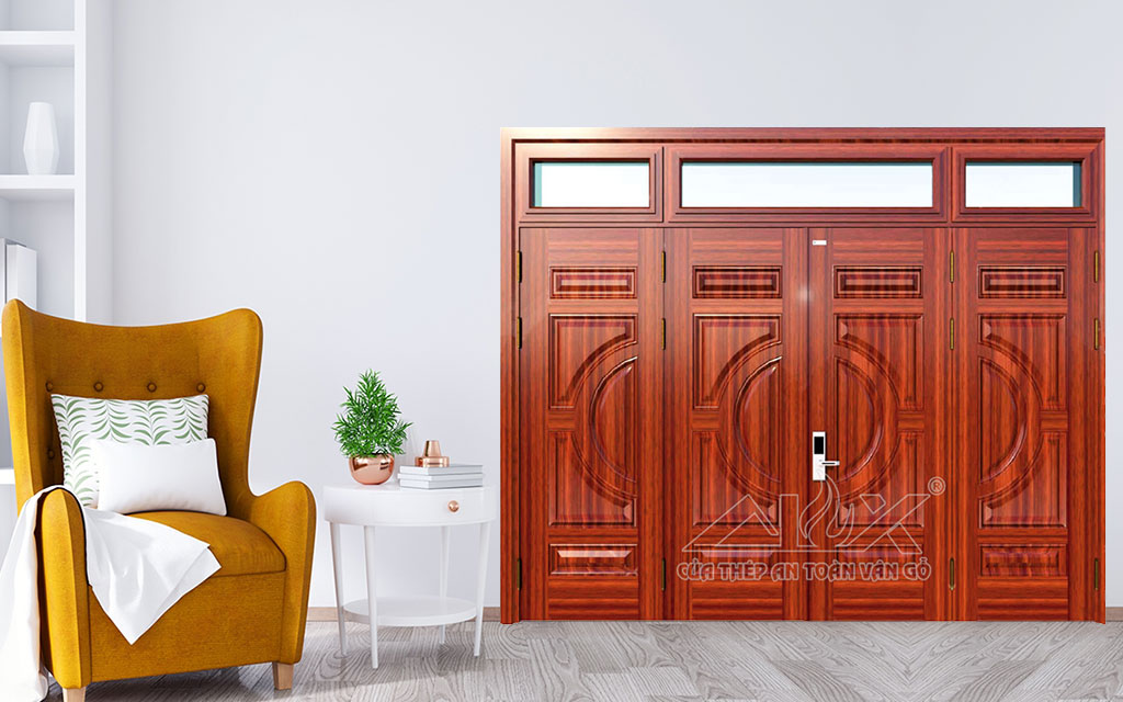 Hình Ảnh Cửa Thép Vân Gỗ 4 Cánh Cân A44.A2-A2.K