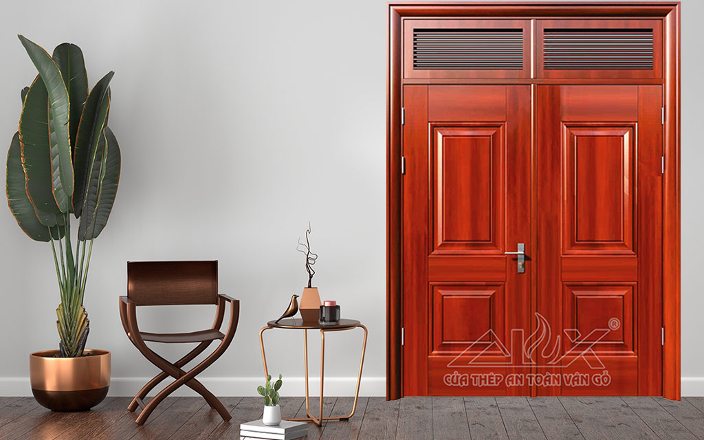Hình Ảnh Cửa Thép Vân Gỗ 2 Cánh Cân A22.1K