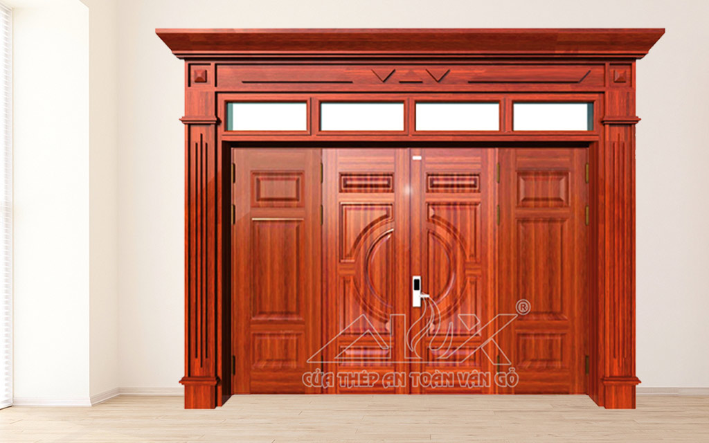 Hình Ảnh Cửa Thép Vân Gỗ 4 Cánh Cân A44.A2-A2.K-PĐ